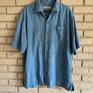 Tommy Bahama Shirt Men’s XL Blue 100% Silk Button Up Camp Summer Casual